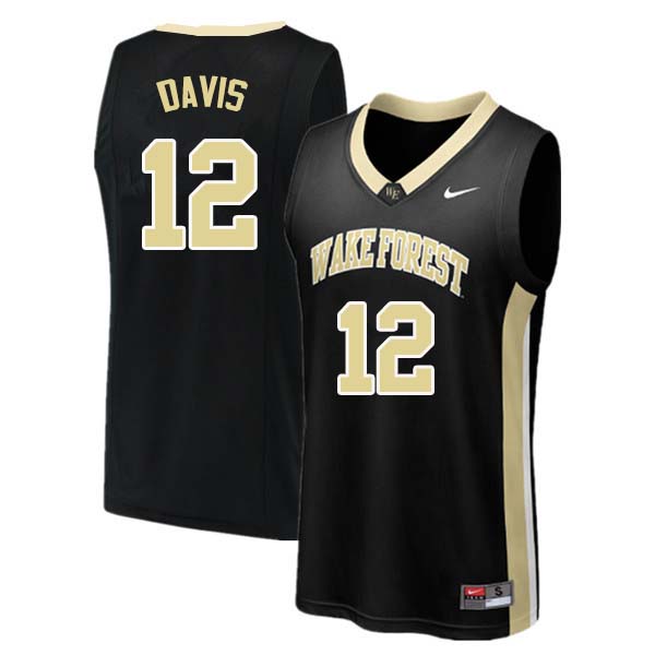 Men #12 Charlie Davis Wake Forest Demon Deacons College Basketball Jerseys Sale-Black